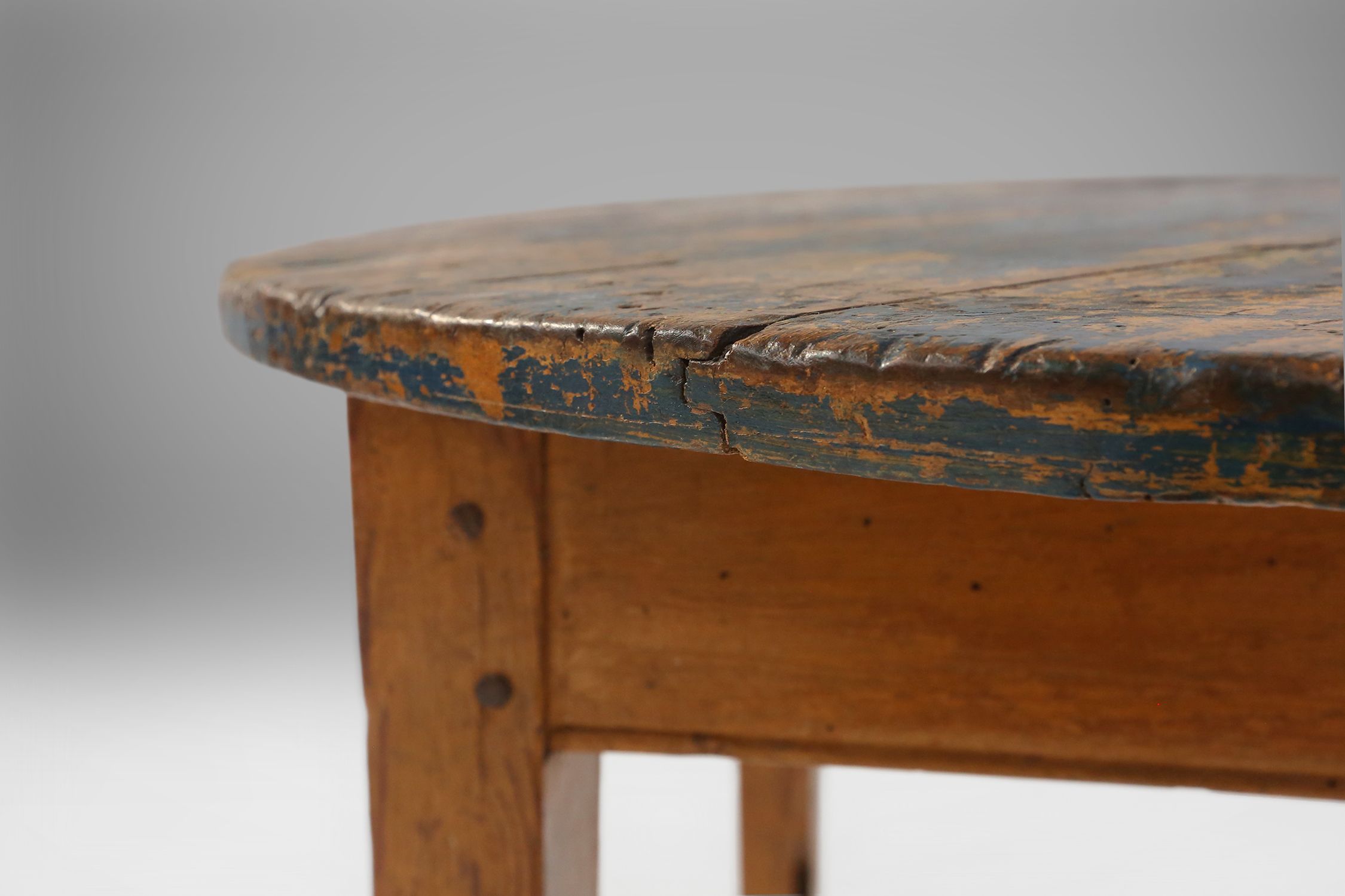 French round side table in oak with blue top and beautiful patina, ca. 1850thumbnail